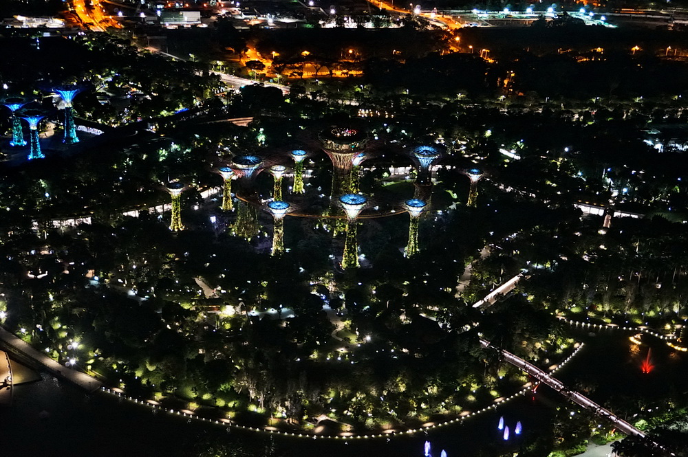 Нічний Сінгапур: оглядовий майданчик скайпарку готелю Marina Bay Sands