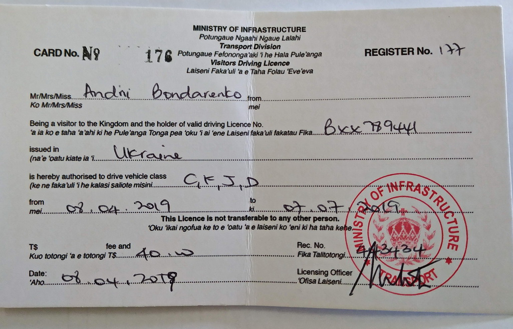 Водійські права Тонги